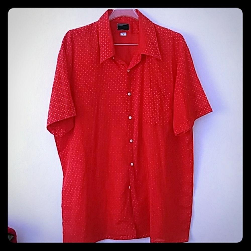 Mens Vintage JC PENNY Red Polka Dot Shirt, Rockabilly, 80s